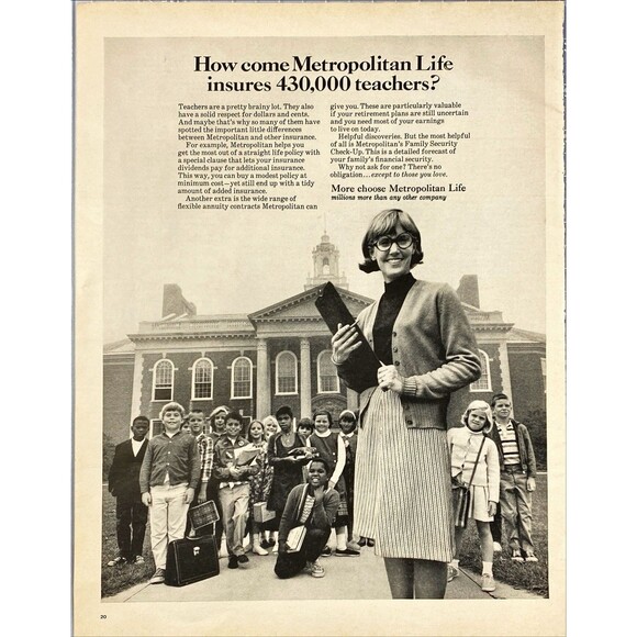 Metropolitan Life "Insures 430,000 Teachers!" Vintage Print Ad 1966 - Picture 1 of 3